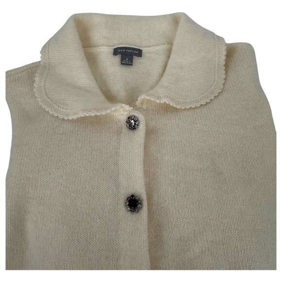 Ann Taylor Ivory Angora Blend Cardigan Sweater Button Front Size Medium Women - Picture 5 of 9